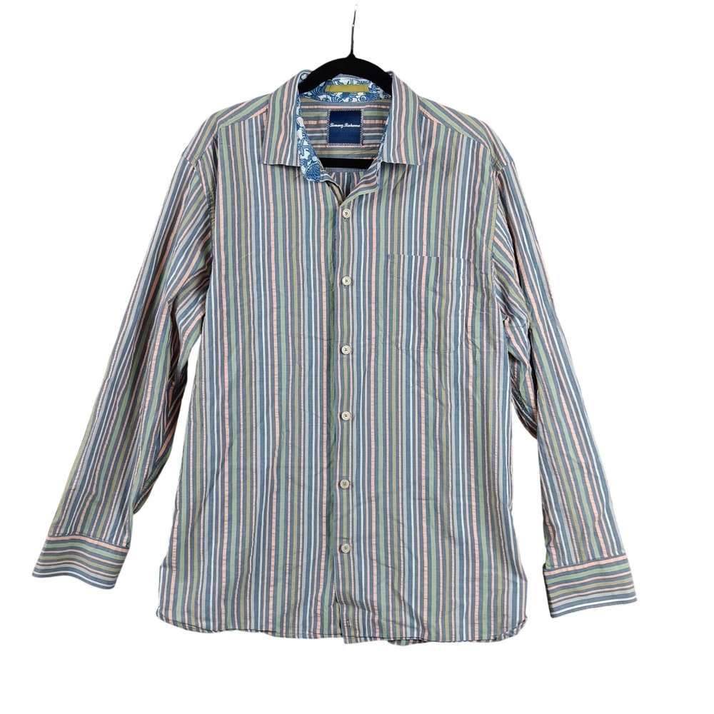 Tommy Bahama Mens L/G Striped Button Down Shirt 100% Cotton Long Sleeve Casual‎